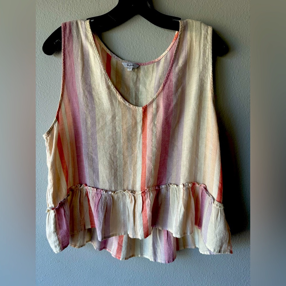 Rails Pink Cream Ruffled Peplum Tank Top